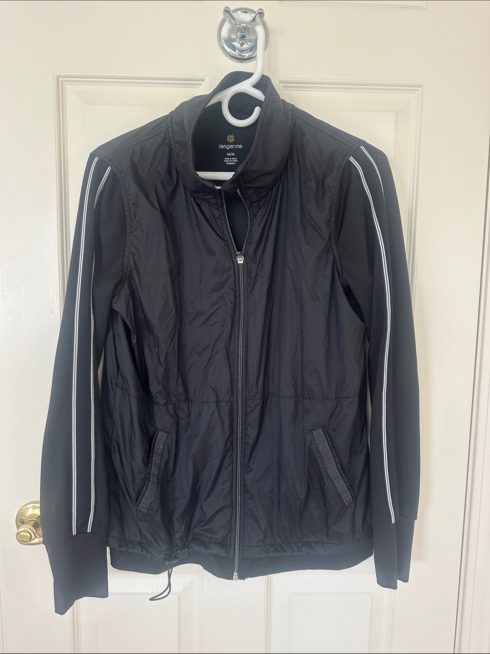 Tangerine Black Women's Lightweight Zip-Front Windbreaker with White Piping